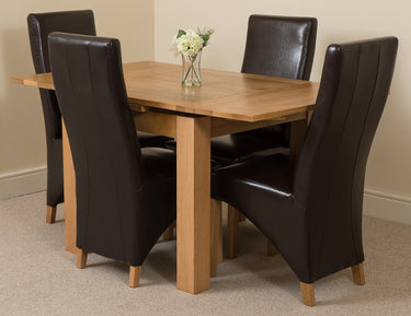 Richmond Small Extending Oak Dining Set with 4 Lola Brown Leather Chairs