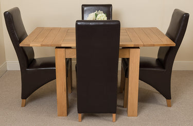 Richmond Small Extending Oak Dining Set with 4 Lola Brown Leather Chairs