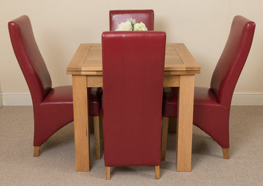 Richmond Small Extending Oak Dining Set with 4 Lola Burgundy Leather Chairs