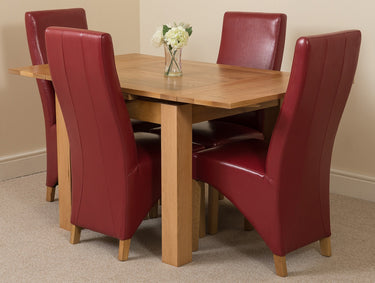 Richmond Small Extending Oak Dining Set with 4 Lola Burgundy Leather Chairs