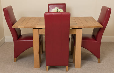 Richmond Small Extending Oak Dining Set with 4 Lola Burgundy Leather Chairs