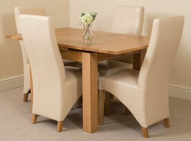 Richmond Small Extending Oak Dining Set with 4 Lola Ivory Leather Chairs