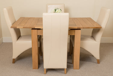 Richmond Small Extending Oak Dining Set with 4 Lola Ivory Leather Chairs