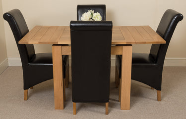 Richmond Small Extending Oak Dining Set with 4 Montana Black Leather Chairs