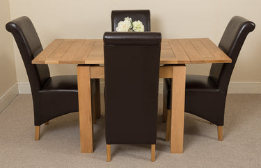 Richmond Small Extending Oak Dining Set with 4 Montana Brown Leather Chairs