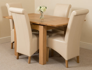 Richmond Small Extending Oak Dining Set with 4 Montana Ivory Leather Chairs