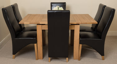 Richmond Small Extending Oak Dining Set with 6 Lola Black Leather Chairs