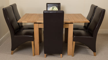Richmond Small Extending Oak Dining Set with 6 Lola Brown Leather Chairs