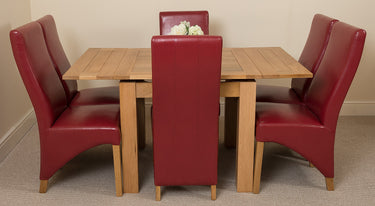 Richmond Small Extending Oak Dining Set with 6 Lola Burgundy Leather Chairs
