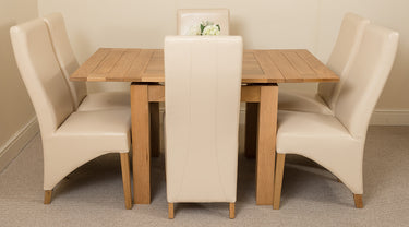 Richmond Small Extending Oak Dining Set with 6 Lola Ivory Leather Chairs