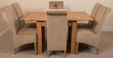 Richmond Small Extending Oak Dining Set with 6 Montana Beige Fabric Chairs