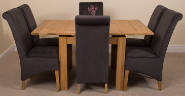 Richmond Small Extending Oak Dining Set with 6 Montana Black Fabric Chairs