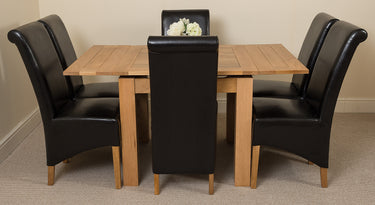 Richmond Small Extending Oak Dining Set with 6 Montana Black Leather Chairs