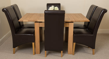 Richmond Small Extending Oak Dining Set with 6 Montana Brown Leather Chairs