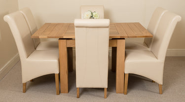Richmond Small Extending Oak Dining Set with 6 Montana Ivory Leather Chairs