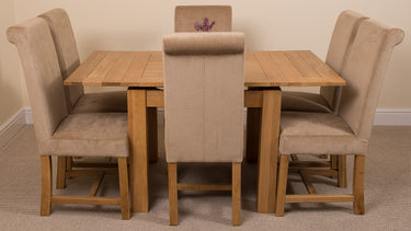 Richmond Small Extending Oak Dining Set with 6 Washington Beige Fabric Chairs