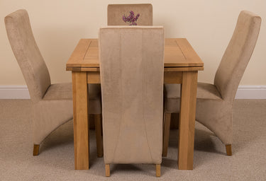 Richmond Small Extending Oak Dining Set with 4 Lola Beige Fabric Chairs