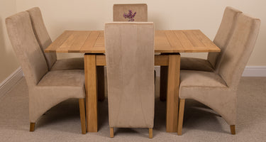 Richmond Small Extending Oak Dining Set with 6 Lola Beige Fabric Chairs