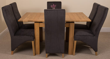 Richmond Small Extending Oak Dining Set with 6 Lola Black Fabric Chairs