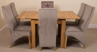 Richmond Small Extending Oak Dining Set with 6 Lola Grey Fabric Chairs