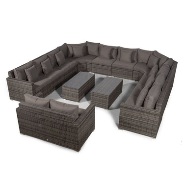 Santorini Modular 12 Seat Rattan Conversation Set With 2 Seater Sofa & 2 Coffee Tables - Grey