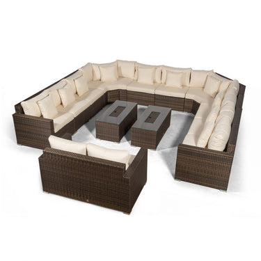 Santorini Modular 12 Seat Rattan Conversation Set With 2 Seater Sofa & 2 Drinks Cooler Coffee Tables - Brown