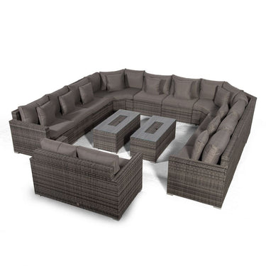Santorini Modular 12 Seat Rattan Conversation Set With 2 Seater Sofa & 2 Drinks Cooler Coffee Tables - Grey