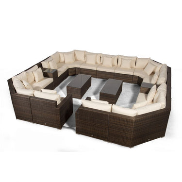 Santorini Modular 13 Seat Rattan Conversation Set With 2 Drinks Cooler Armrests & 2 Coffee Tables - Brown