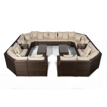 Santorini Modular 13 Seat Rattan Conversation Set With 2 Drinks Cooler Armrests & 2 Coffee Tables - Brown