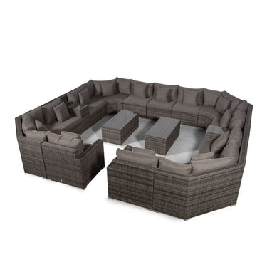 Santorini Modular 13 Seat Rattan Conversation Set With 2 Drinks Cooler Armrests & 2 Coffee Tables - Grey