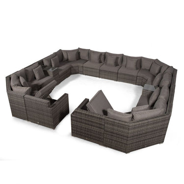 Santorini Modular 13 Seat Rattan Conversation Set With 2 Drinks Cooler Armrests & 2 Coffee Tables - Grey