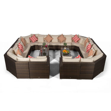 Santorini Modular 13 Seat Rattan Conversation Set With 2 Coffee Tables - Brown
