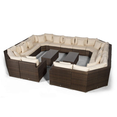 Santorini Modular 13 Seat Rattan Conversation Set With 2 Coffee Tables - Brown