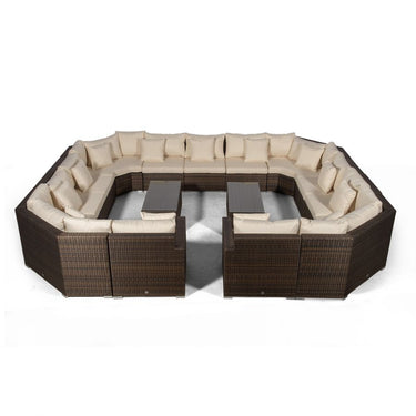 Santorini Modular 13 Seat Rattan Conversation Set With 2 Coffee Tables - Brown
