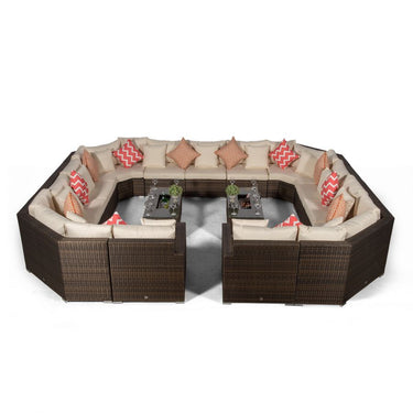 Santorini Modular 13 Seat Rattan Conversation Set With 2 Drinks Cooler Coffee Tables - Brown