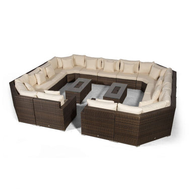 Santorini Modular 13 Seat Rattan Conversation Set With 2 Drinks Cooler Coffee Tables - Brown