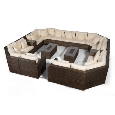 Santorini Modular 13 Seat Rattan Conversation Set With 2 Drinks Cooler Armrests & 2 Drinks Cooler Coffee Tables - Brown