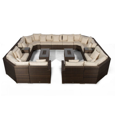 Santorini Modular 13 Seat Rattan Conversation Set With 2 Drinks Cooler Armrests & 2 Drinks Cooler Coffee Tables - Brown