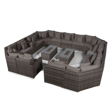 Santorini Modular 13 Seat Rattan Conversation Set With 2 Drinks Cooler Armrests & 2 Drinks Cooler Coffee Tables - Grey