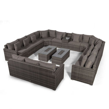 Santorini Modular 13 Seat Rattan Conversation Set With 3 Seater Sofa, Armrest Drinks Cooler & 2 Drinks Cooler Coffee Tables - Grey