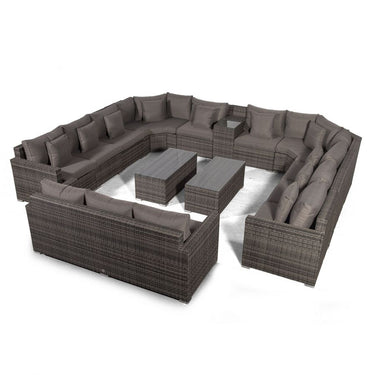 Santorini Modular 13 Seat Rattan Conversation Set With 3 Seater Sofa, Armrest Drinks Cooler & 2 Coffee Tables - Grey