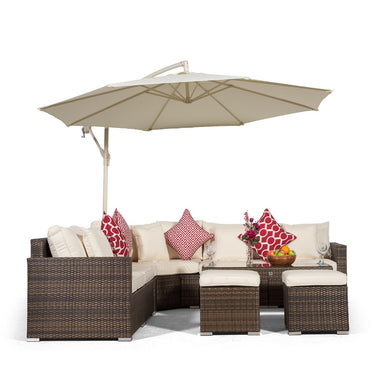 Santorini L Shape Modular 5 Seat Rattan Corner Sofa Set With Large Coffee Table & 2 Stools - Brown