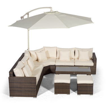 Santorini L Shape Modular 5 Seat Rattan Corner Sofa Set With Large Coffee Table & 2 Stools - Brown