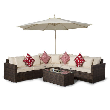 Santorini L Shape Modular 5 Seat Rattan Corner Sofa Set With Large Drinks Cooler Coffee Table - Brown
