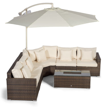 Santorini L Shape Modular 5 Seat Rattan Corner Sofa Set With Large Drinks Cooler Coffee Table - Brown