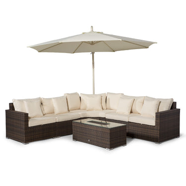 Santorini L Shape Modular 5 Seat Rattan Corner Sofa Set With Large Drinks Cooler Coffee Table - Brown