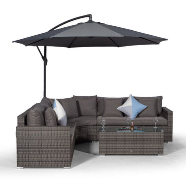 Santorini L Shape Modular 5 Seat Rattan Corner Sofa Set With Large Drinks Cooler Coffee Table - Grey