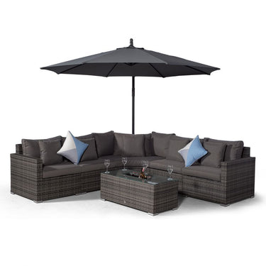 Santorini L Shape Modular 5 Seat Rattan Corner Sofa Set With Large Drinks Cooler Coffee Table - Grey