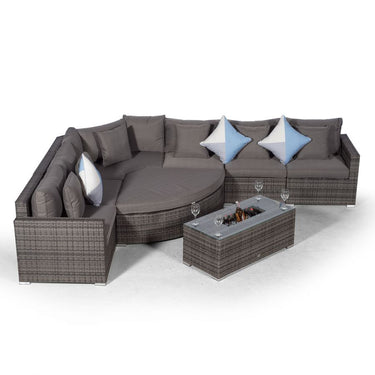Santorini L Shape Modular 6 Seat Rattan Corner Sofa Set With Large Drinks Cooler Coffee Table & Daybed Ottoman - Grey