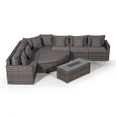 Santorini L Shape Modular 6 Seat Rattan Corner Sofa Set With Large Drinks Cooler Coffee Table & Daybed Ottoman - Grey